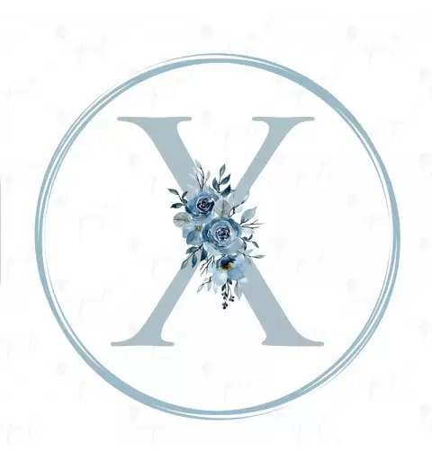ADESIVO TONDO LETTERA X CELESTE FLORAL - 1 PZ
