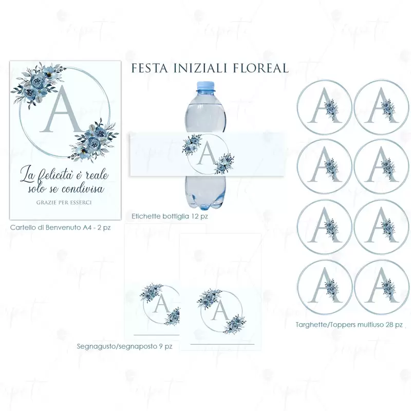 FESTA DI CARTA INIZIALE CELESTE FLORAL