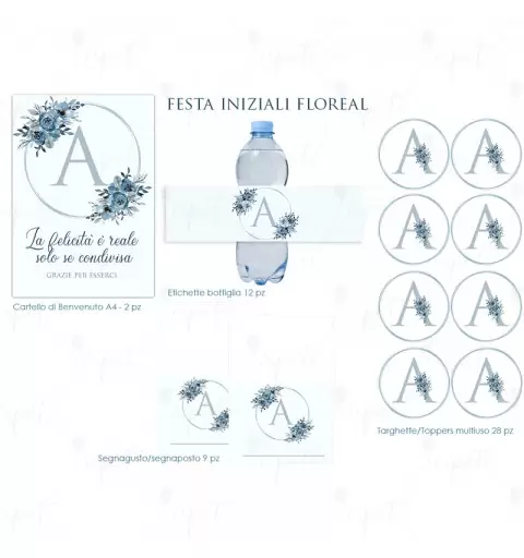 FESTA DI CARTA INIZIALE CELESTE FLORAL