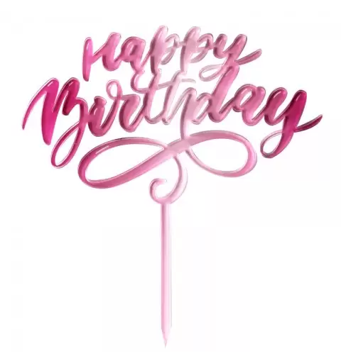 Topper in plexiglass 17x19 cm happy birthday fucsia 2129