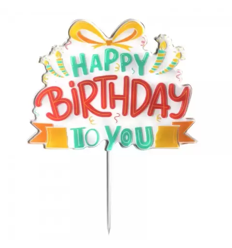 Topper in plexiglass happy birthday to you multicolor 2133 cm 17x20