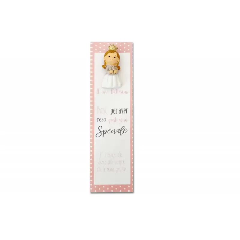 SEGNAPOSTO BATTESIMO ROSA CON MAGNETE PICCOLE PRINCIPESSE - 12 PZ