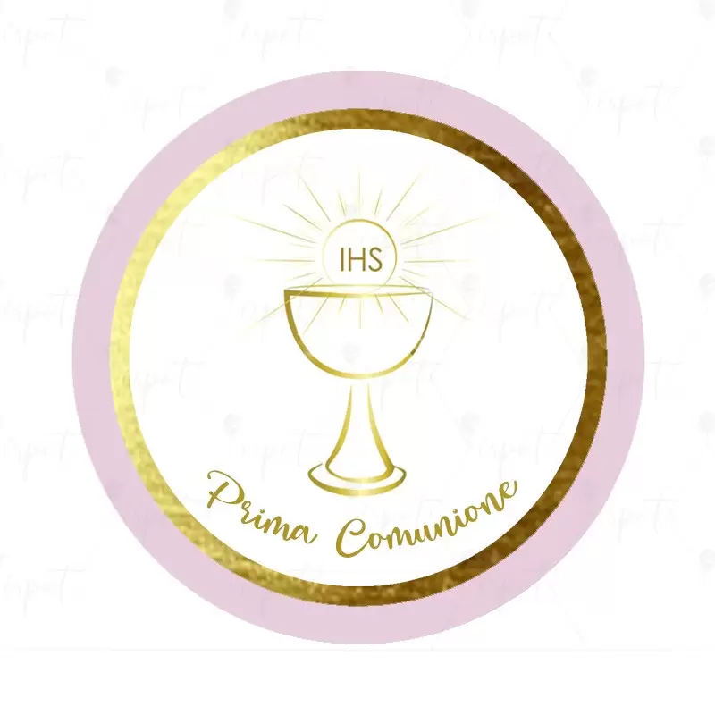 ADESIVO TONDO PRIMA COMUNIONE ROSA CHIC - 1 PZ
