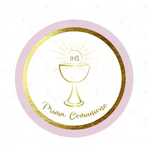 ADESIVO TONDO PRIMA COMUNIONE ROSA CHIC - 1 PZ