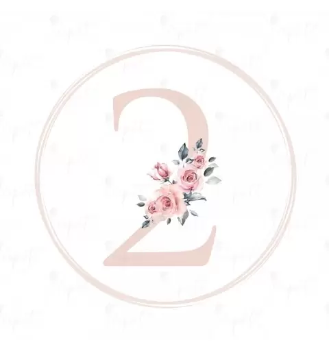 ADESIVO TONDO NUMERO 2 ROSA FLOREAL - 1 PZ