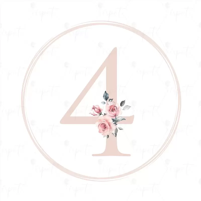 ADESIVO TONDO NUMERO 4 ROSA FLOREAL - 1 PZ