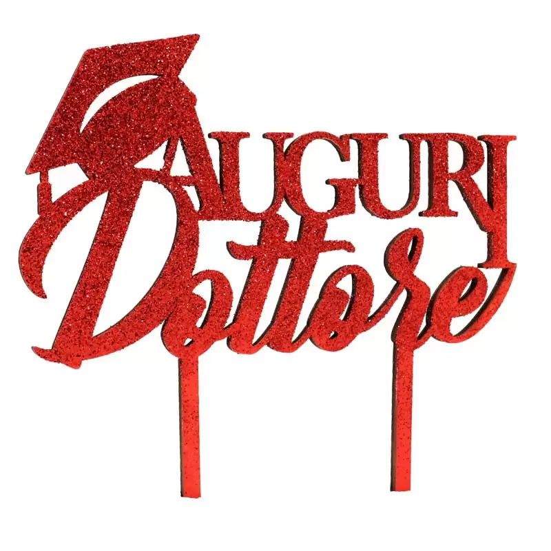 Cake Toppers in legno glitterato rosso auguri dottore