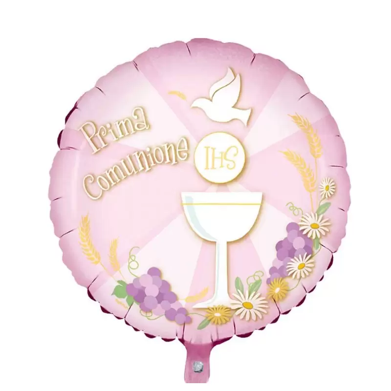 Palloncino Foil mini shape prima comunione rosa tondo MES09/05 23 cm 9\'  12 pz.