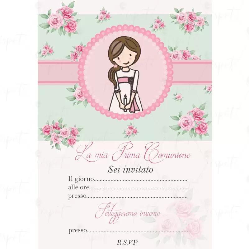INVITO DI CARTA PRIMA COMUNIONE BAMBINA FLORAL