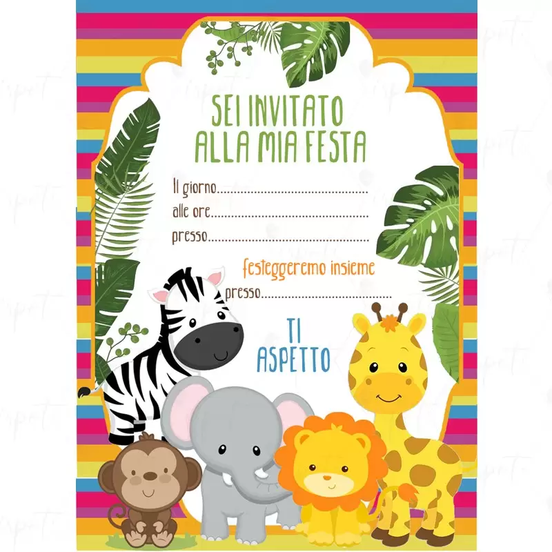 INVITO DI CARTA ANIMALI DELLA GIUNGLA JUNGLE