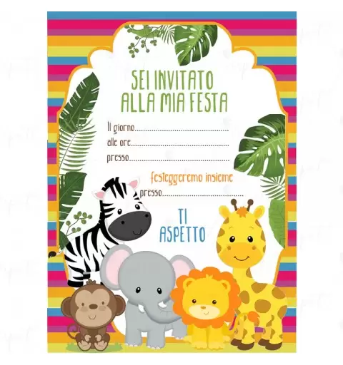 INVITO DI CARTA ANIMALI DELLA GIUNGLA JUNGLE