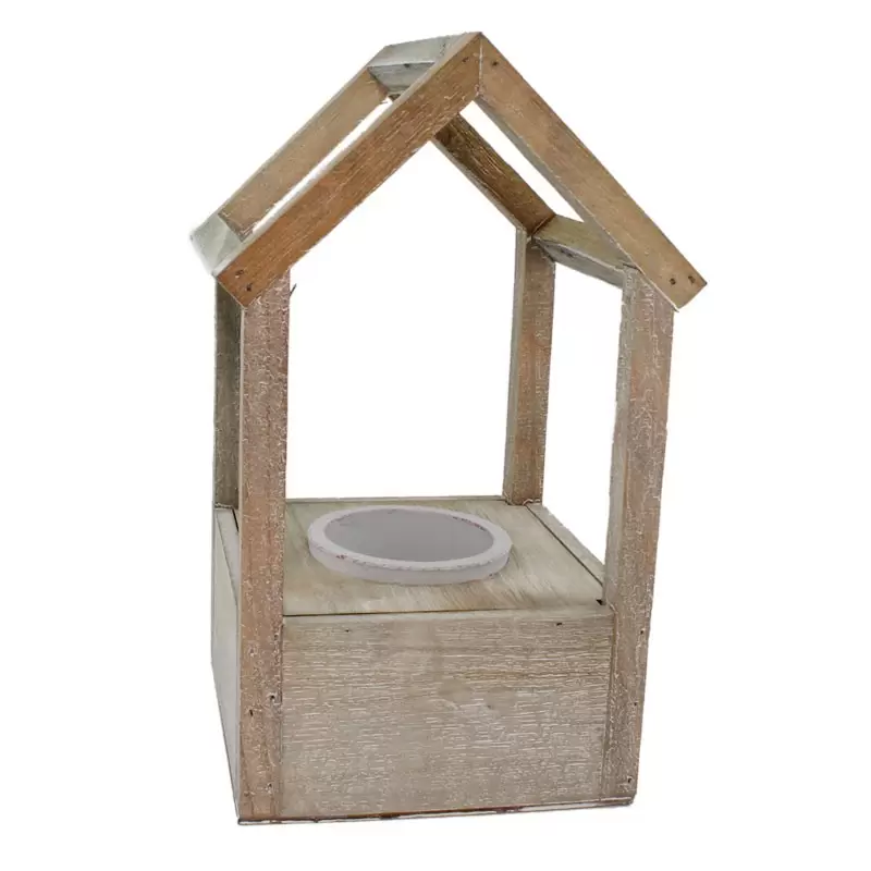 Porta piante in legno con vasetto  15 x 15 x 28 cm 401013