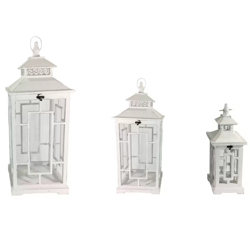 set 3 lanterne legno bianche grande 82 x 32 x 32 cm 93021