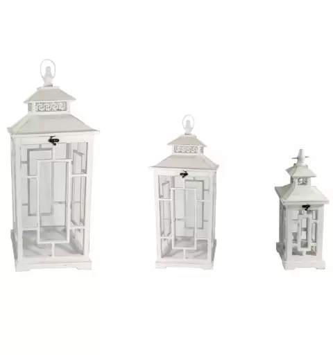 set 3 lanterne legno bianche grande 82 x 32 x 32 cm 93021