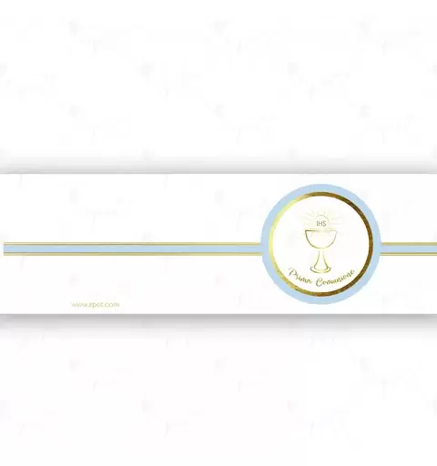 100 BIGLIETTINI BOMBONIERA PRIMA COMUNIONE CHIC CELESTE PERSONALIZZABILI
