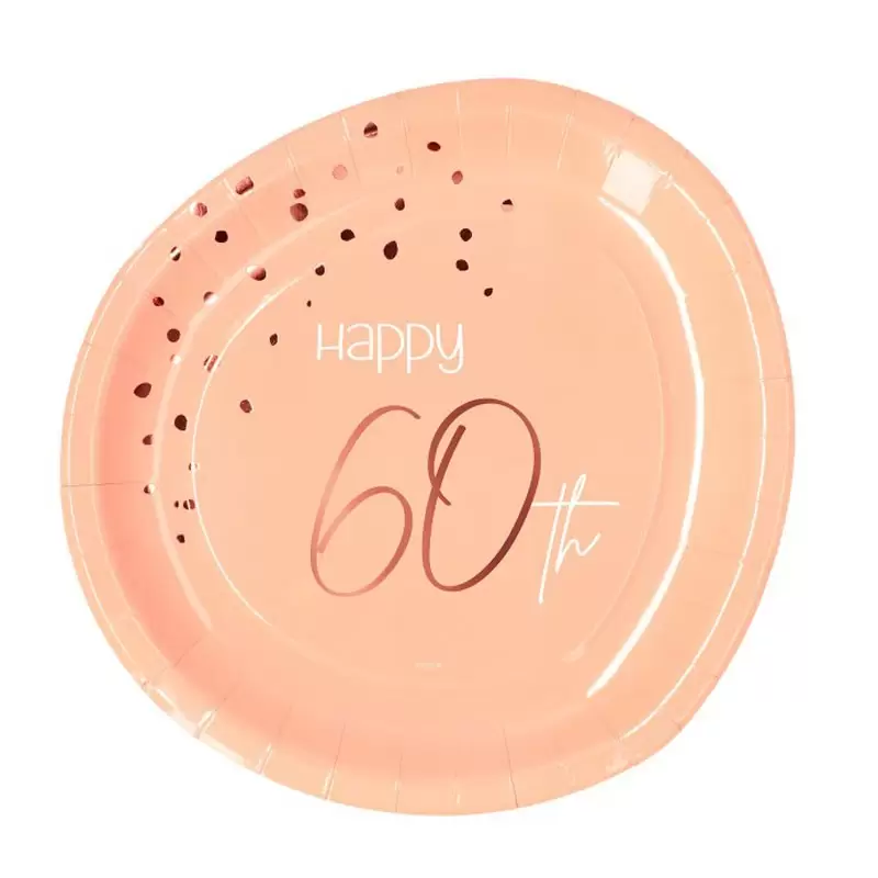 Piatto carta 23 cm Happy 60th Birthday Elegant Lush Blush 8 pz 60 anni
