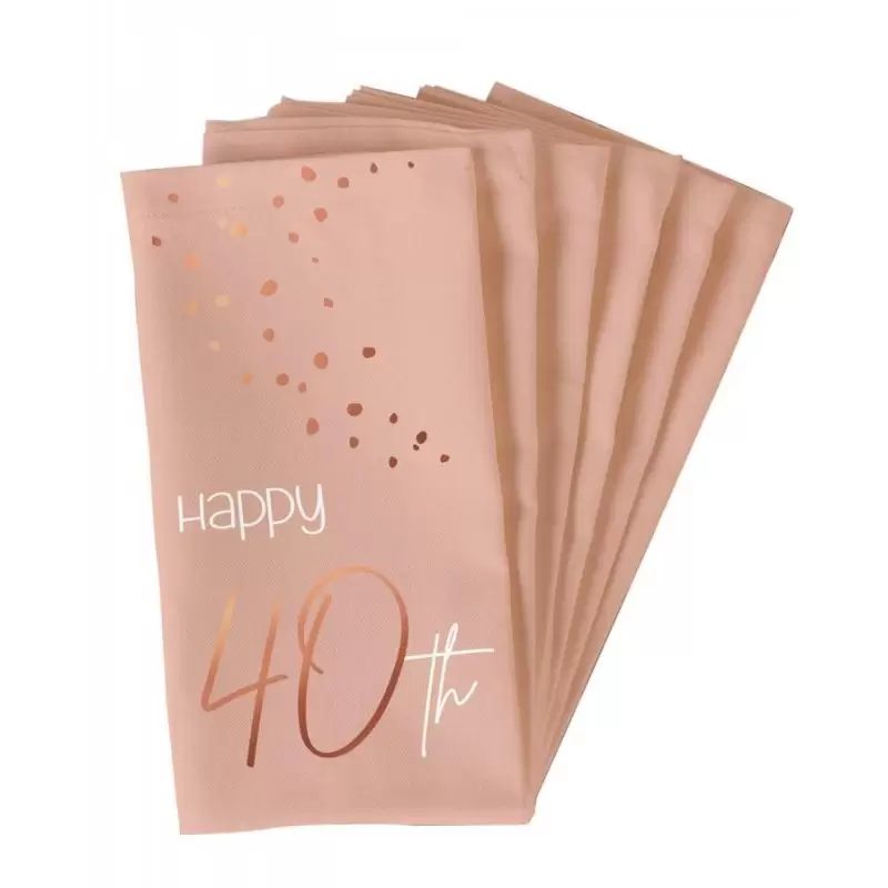 Tovaglioli 33 x 33 cm Happy 40th Birthday 40 anni Elegant Lush Blush 10 pz