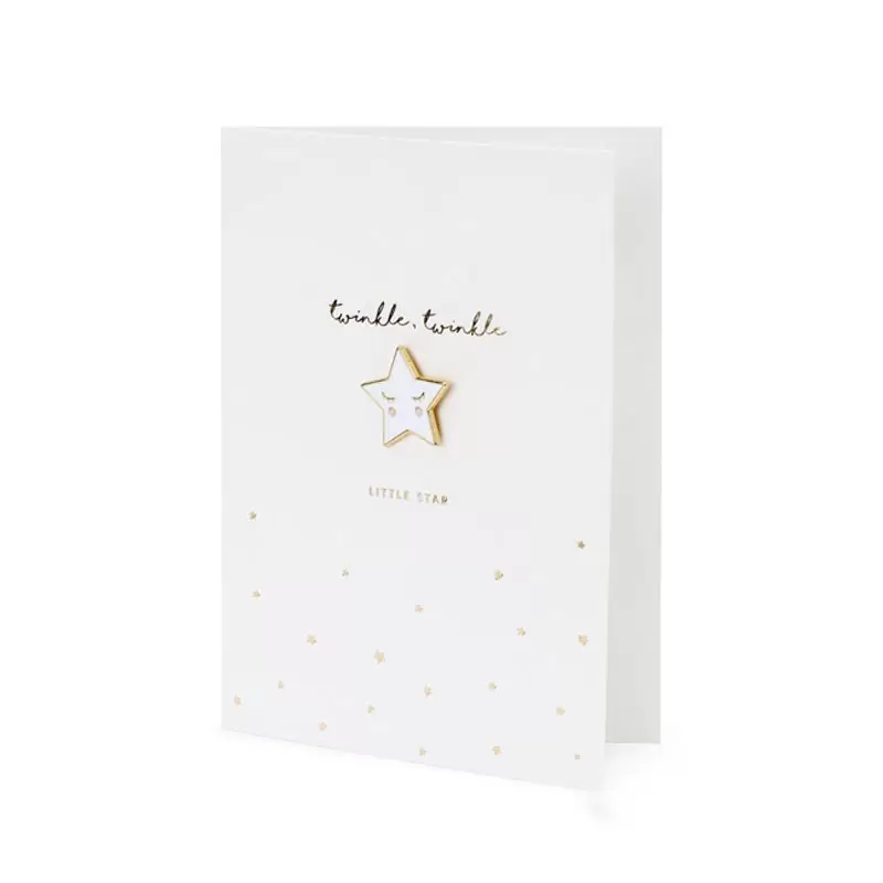 Biglietto auguri bianco con spilla a forma di stella e busta bianca 10,5 x 14,8 cm KAR3