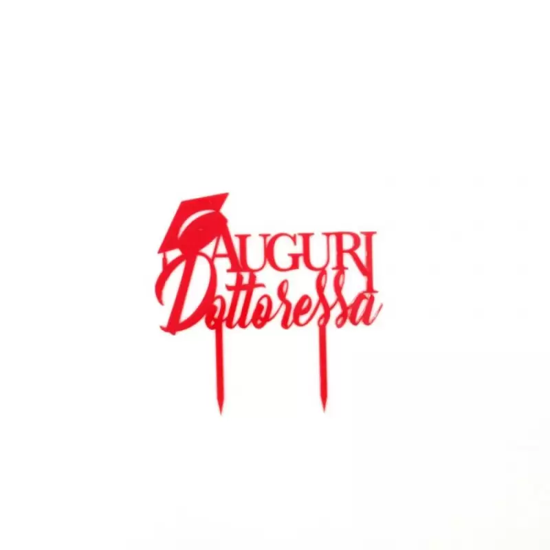 Cake Toppers in legno glitterato rosso auguri dottoressa
