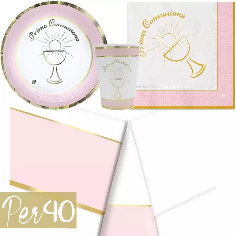 KIT N.3 COMUNIONE CHIC ROSA - ACCESSORI TAVOLA