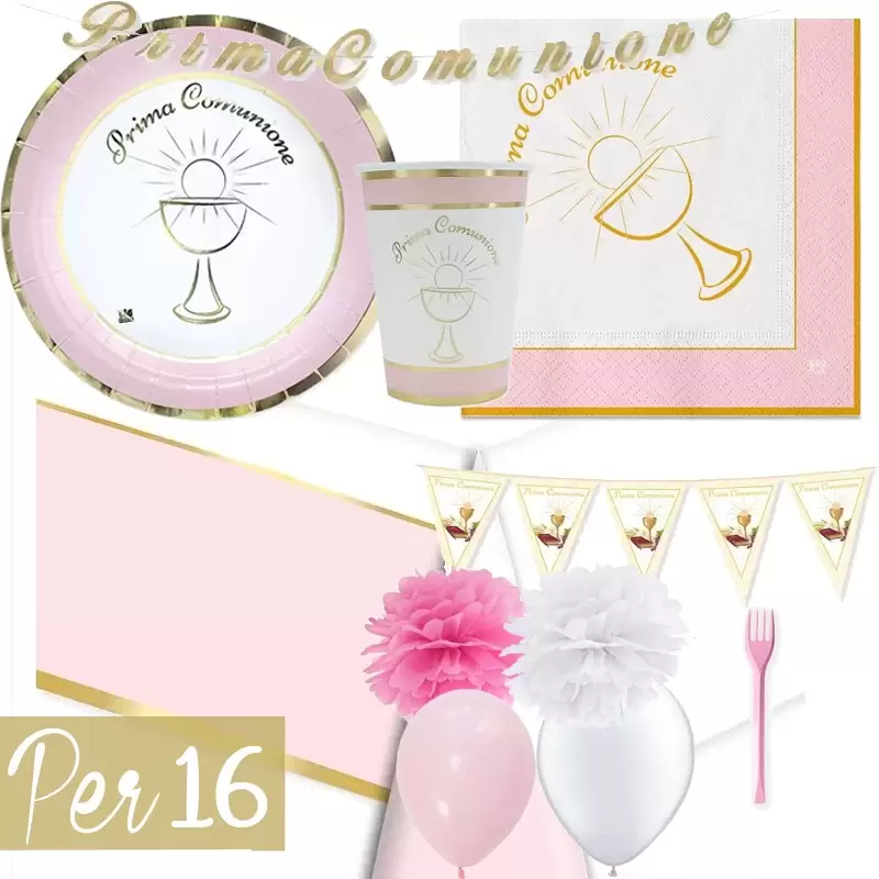 KIT N.54 COMUNIONE CHIC ROSA - COORDINATO TAVOLA