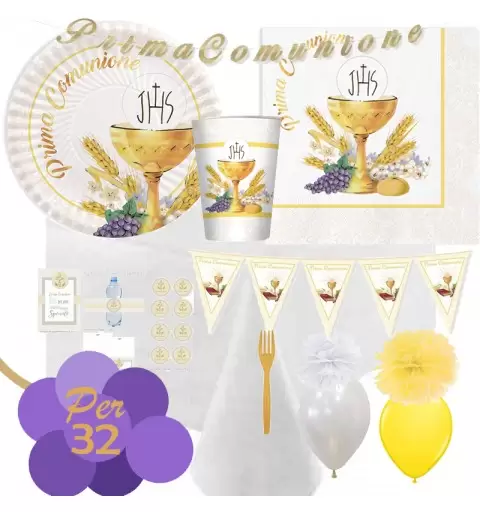 KIT N.72 SANTA COMUNIONE - CON FESTA DI CARTA COMUNIONE CROCE CREMA