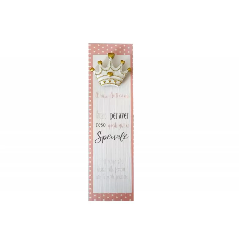 SEGNAPOSTO BATTESIMO ROSA CON CORONE- 12 PZ