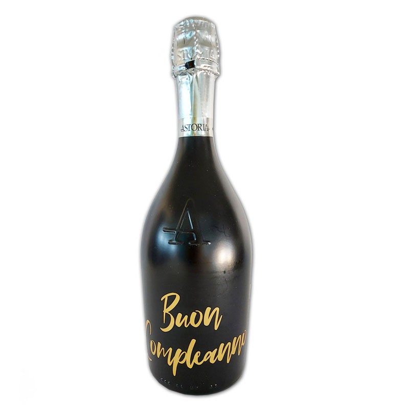Bottiglia prosecco Astoria brut 0.75 LT black buon compleanno oro
