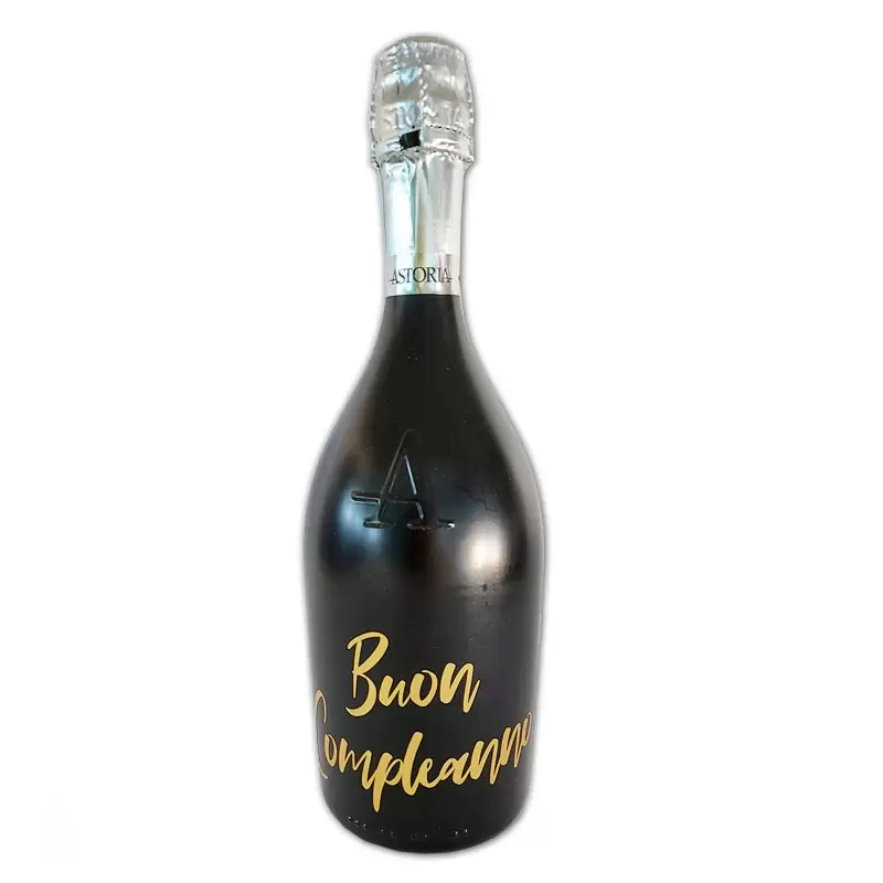 Bottiglia prosecco Astoria brut 0.75 LT black buon compleanno oro