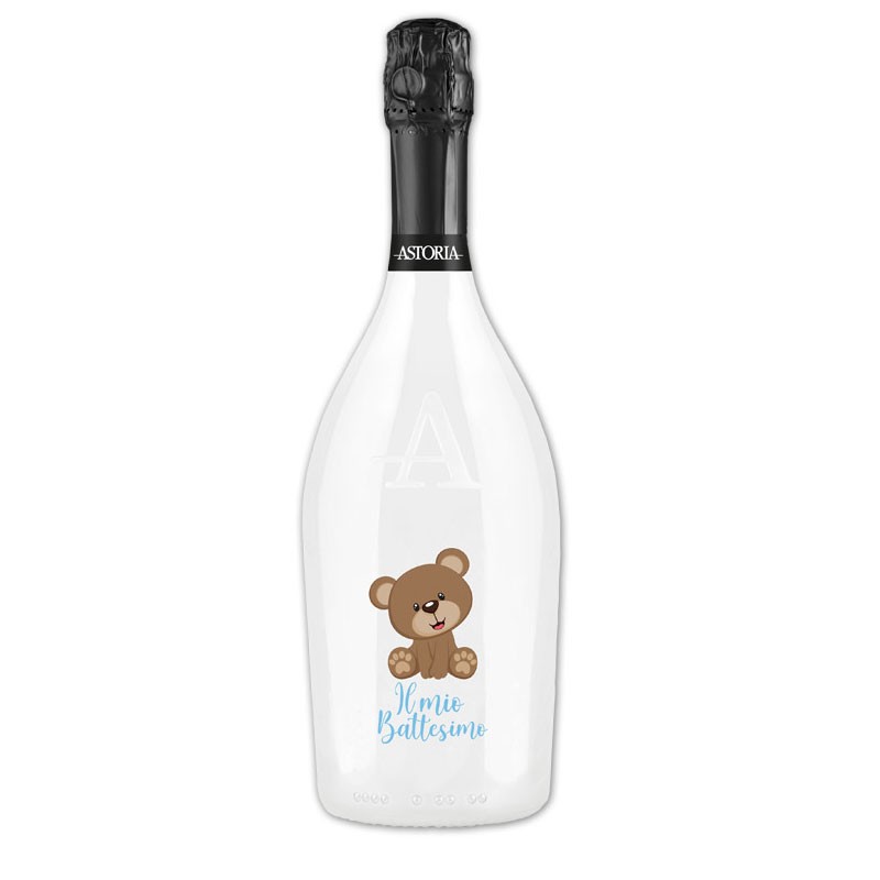 Bottiglia prosecco Astoria brut 0.75 LT white battesimo orsetto celeste