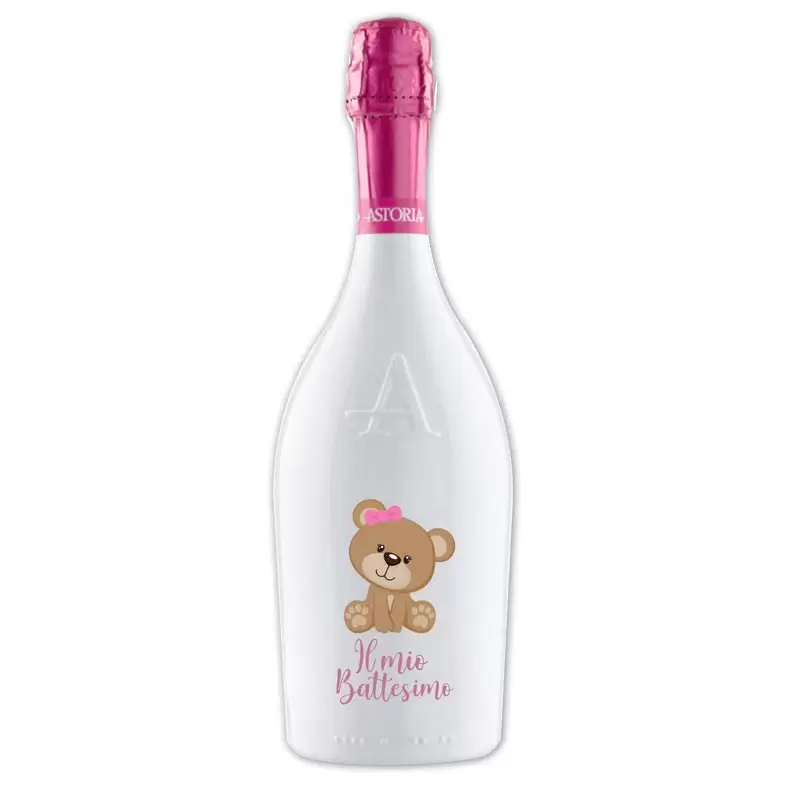 Bottiglia prosecco Astoria brut 0.75 LT white battesimo orsetto rosa