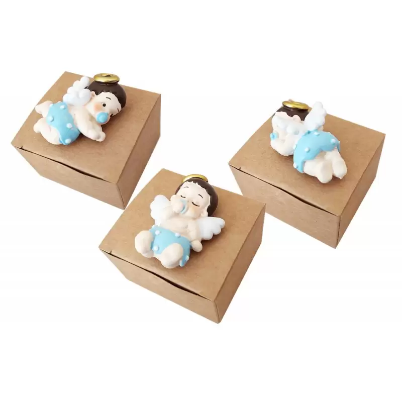 BOMBONIERE ANGIOLETTI BABY CON SCATOLINE AVANA - 12 PZ