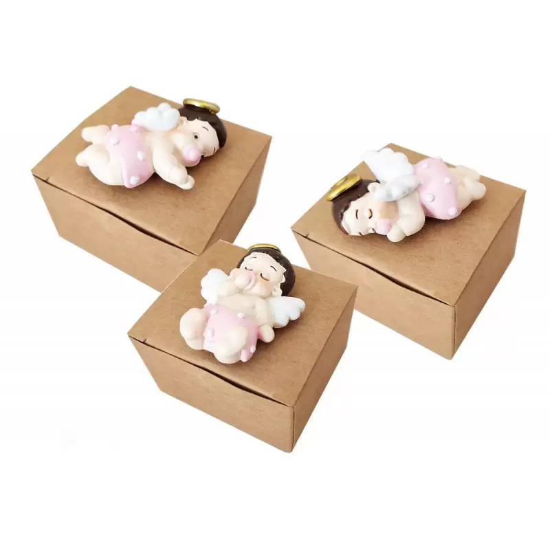 BOMBONIERE ANGIOLETTI BABY ROSA CON SCATOLINE AVANA - 12 PZ