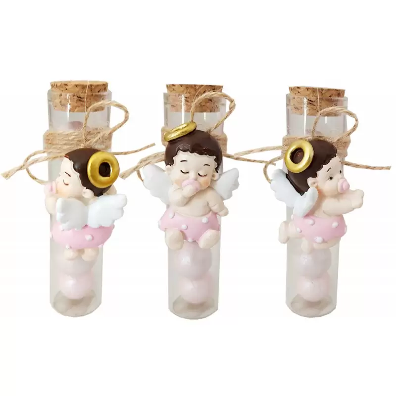 BOMBONIERE ANGIOLETTI BABY ROSA CON PROVETTE - 12 PZ