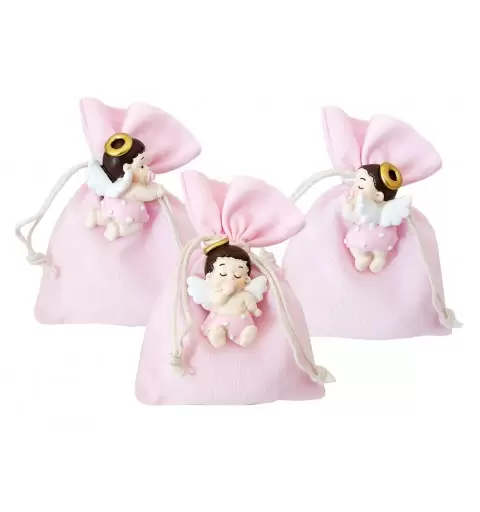 BOMBONIERE ANGIOLETTI BABY ROSA CON SACCHETTI ROSA - 12 PZ