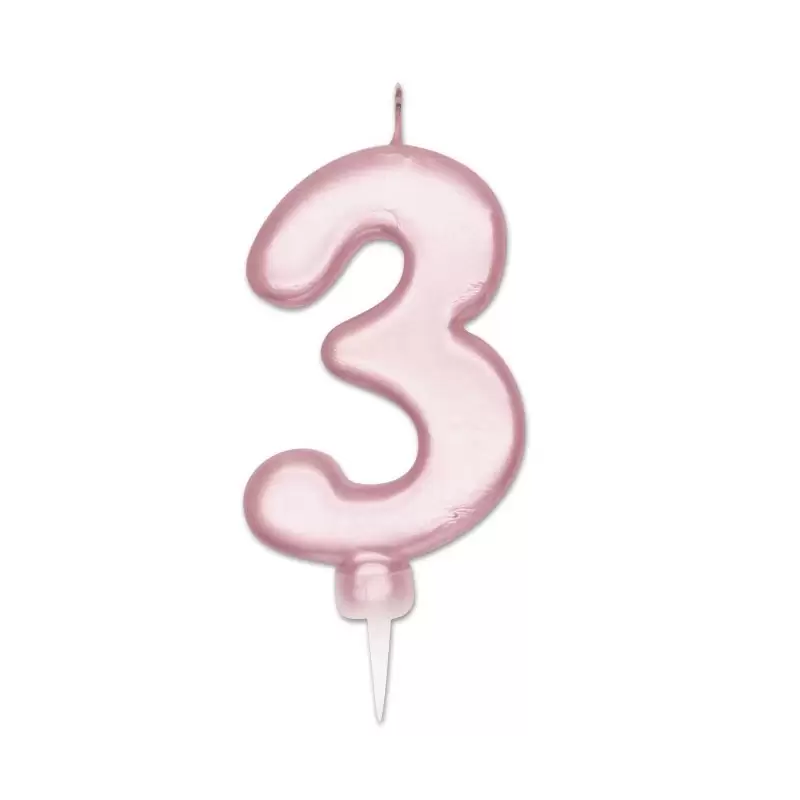 Candelina numerale Plump Rosa perla n. 3 cm 10 - 72863