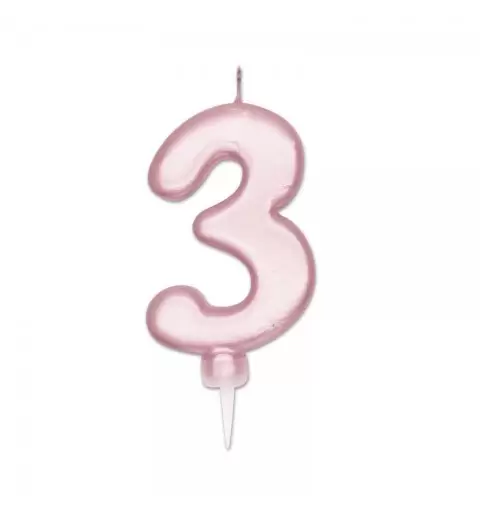 Candelina numerale Plump Rosa perla n. 3 cm 10 - 72863