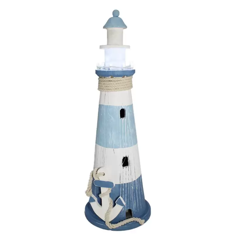 Faro legno luminoso decorativo con ancora 18 x 18 x 53 cm 553