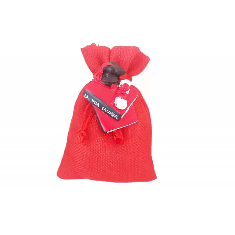 BOMBONIERE LAUREA MAGNETE CON SACCHETTI ROSSI - 12 PZ