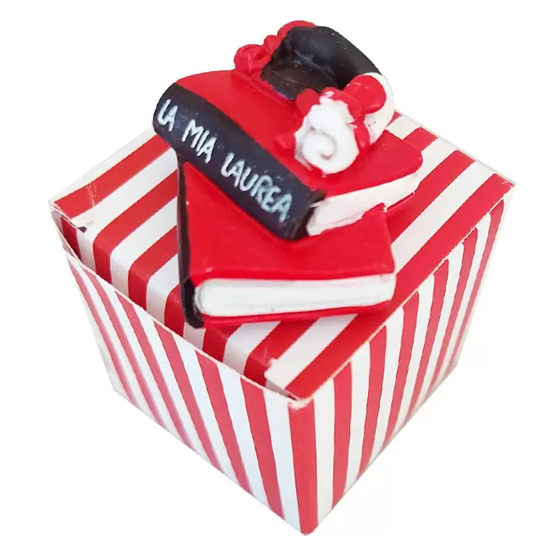 BOMBONIERE LAUREA MAGNETE CON SCATOLINE CUBETTO A RIGHE - 12 PZ