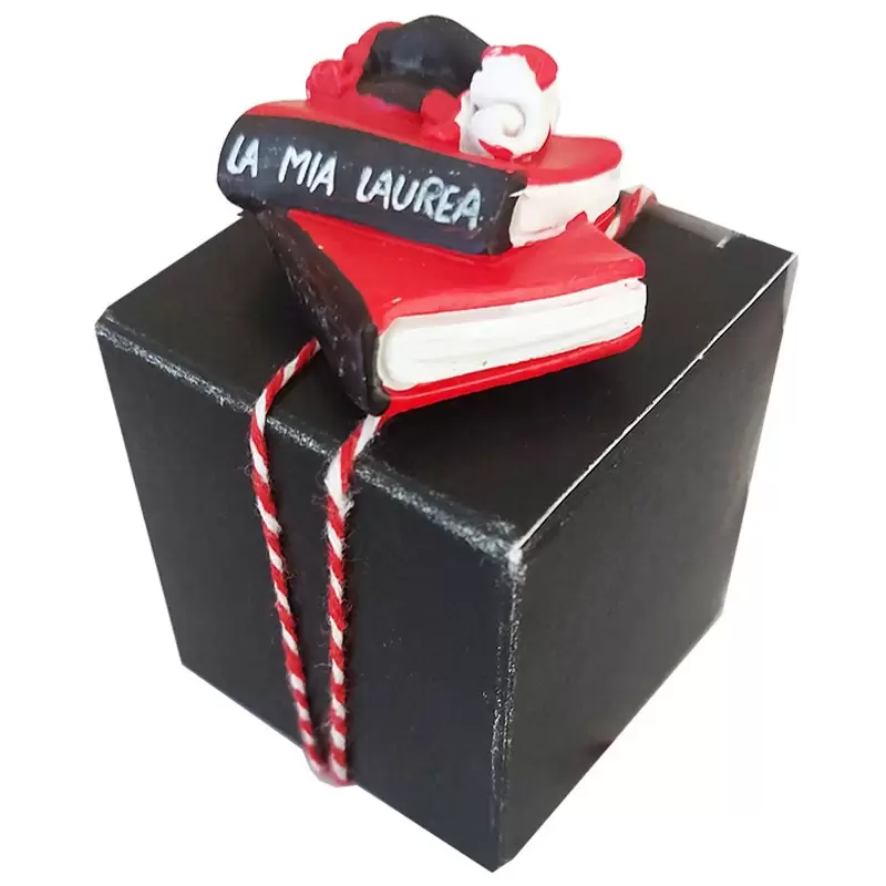 BOMBONIERE LAUREA MAGNETE CON SCATOLINE NERE CUBETTO - 12 PZ