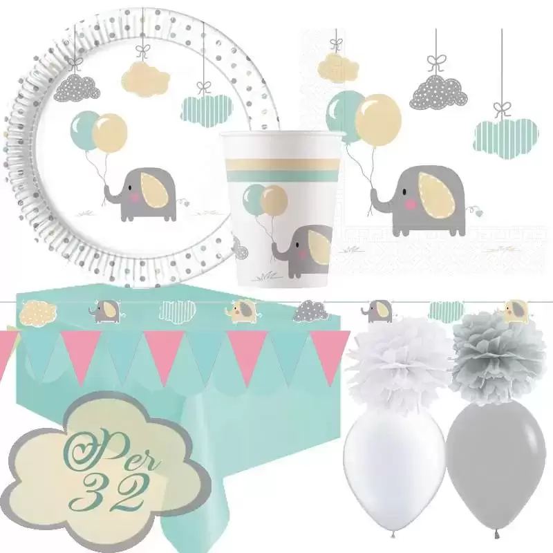KIT N.46 BABY ELEPHANT - COORDINATO COMPLEANNO ELEFANTINO