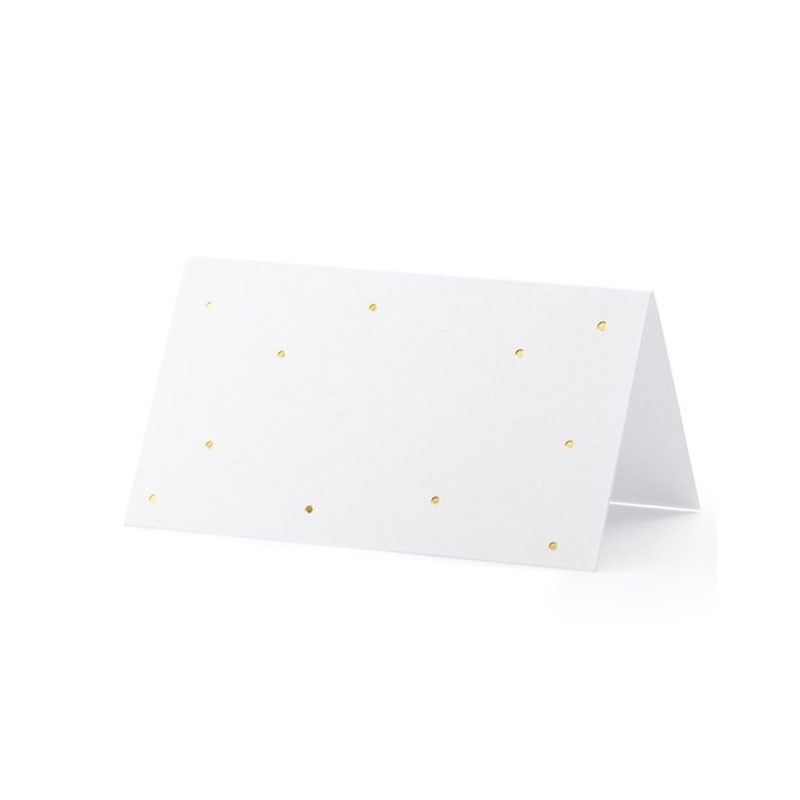 10 Segnaposto in carta bianca con motivo a pois in metallo dorato 9,5x5,5 cm WS4-019ME