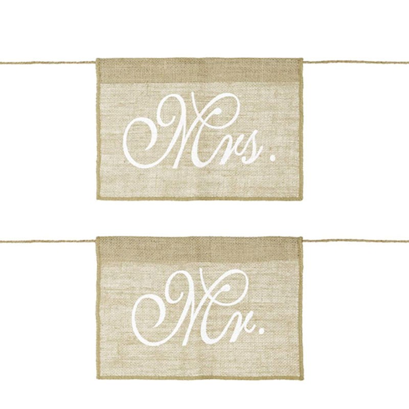 SET 2 Decorazioni per Sedia in Iuta Mr e Mrs 30 X 21,5 CM  ZNK3-008