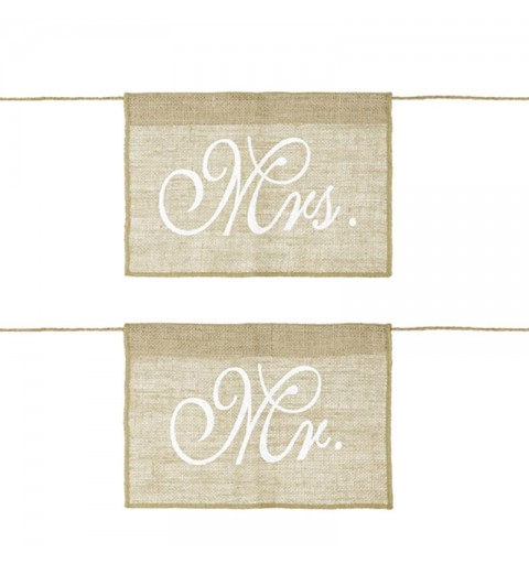 SET 2 Decorazioni per Sedia in Iuta Mr e Mrs 30 X 21,5 CM  ZNK3-008