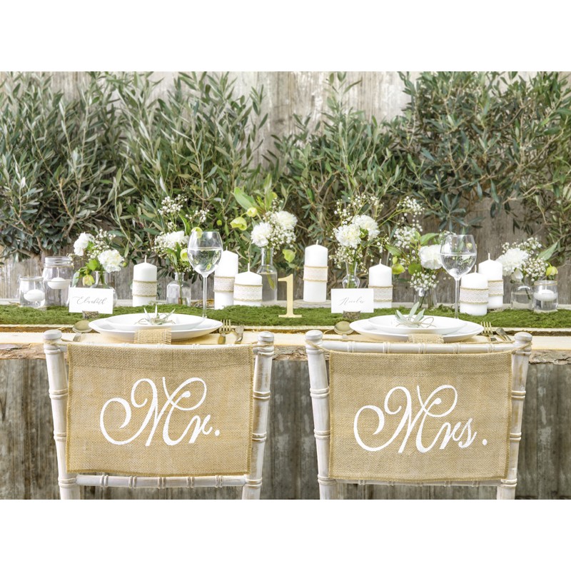 SET 2 Decorazioni per Sedia in Iuta Mr e Mrs 30 X 21,5 CM  ZNK3-008