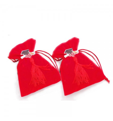 sacchetti velluto rosso con decorazione tocco L405 12 pz. 13 x 10 cm