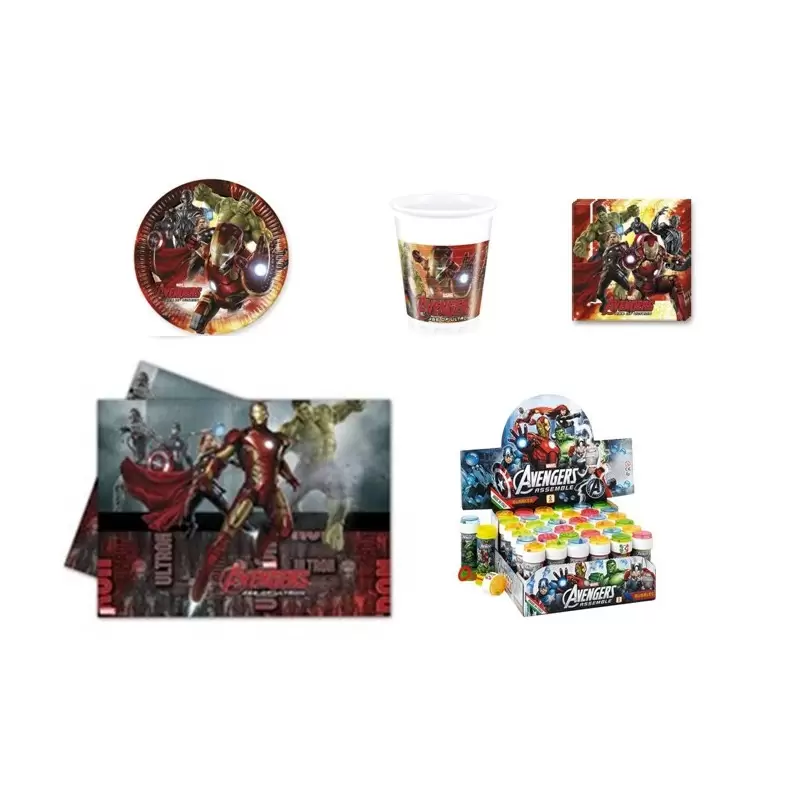 KIT N5 107 PZ COMPLEANNO BAMBINO AVENGERS CON BOLLE DI SAPONE