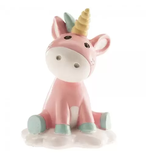 Statuetta decorativa topper per battesimo con unicorno rosa 10 cm 310137