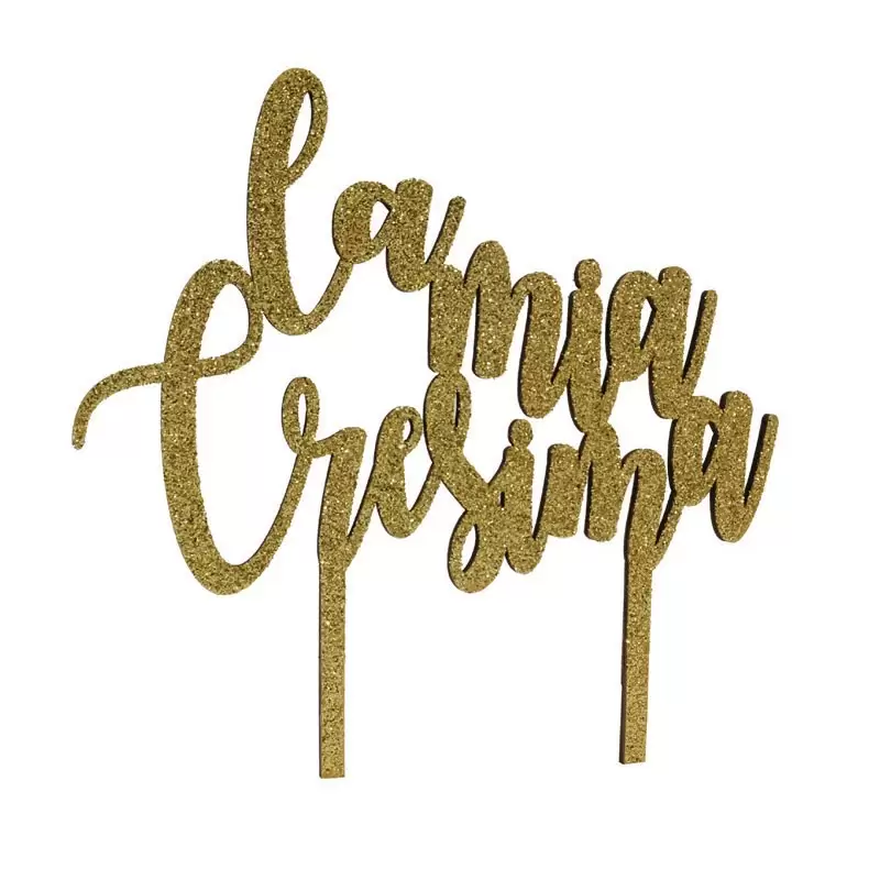 Cake Toppers in legno glitterato oro la mia cresima WOD29